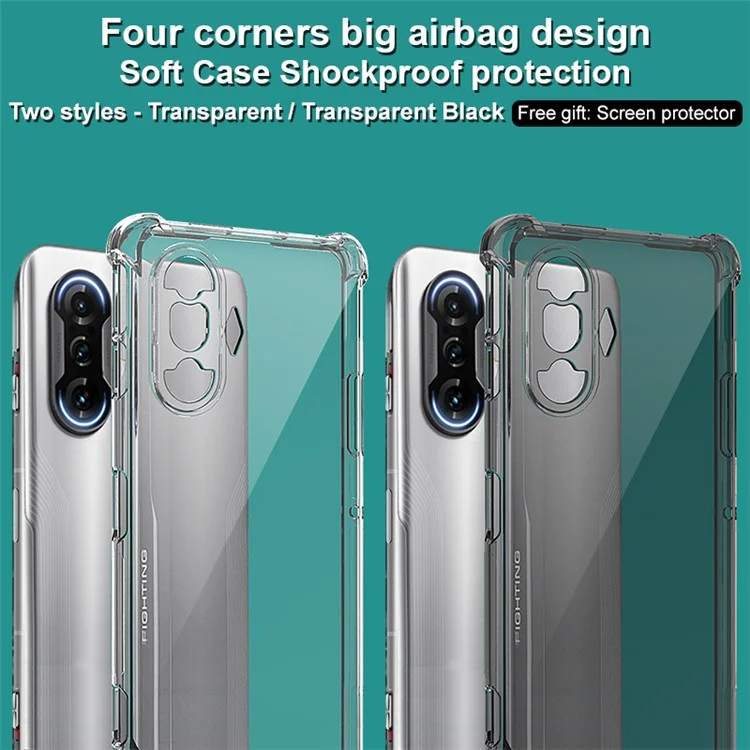 IMAK Full-Coverage Shock-Proof Sheer Flexible TPU Case with High Transparency Screen Protector for Xiaomi Redmi K40 Gaming - Transparent
