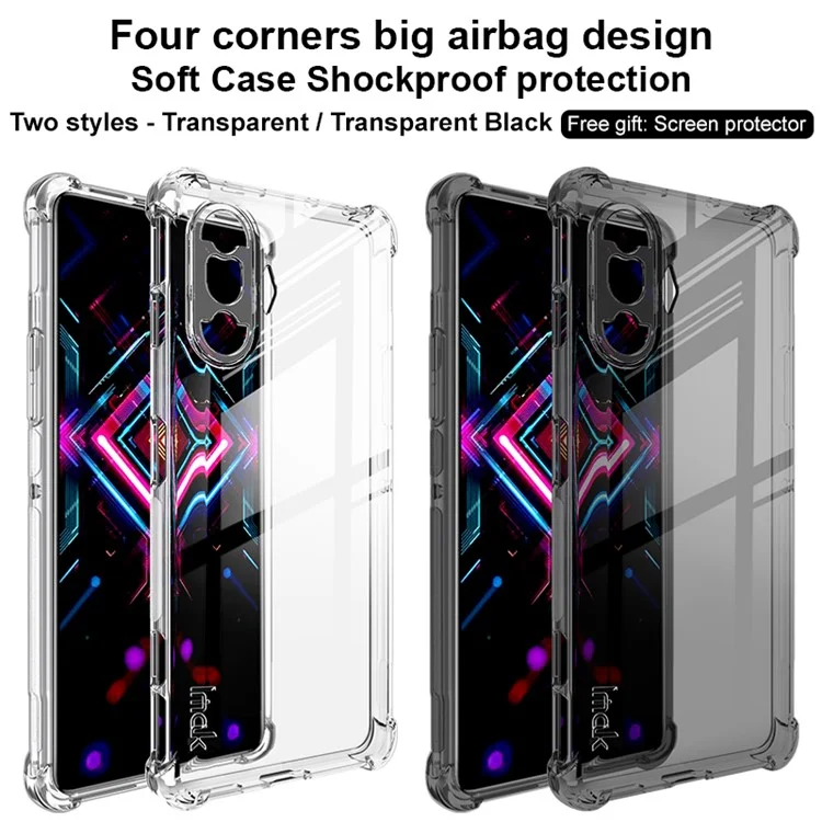 IMAK Full-Coverage Shock-Proof Sheer Flexible TPU Case with High Transparency Screen Protector for Xiaomi Redmi K40 Gaming - Transparent