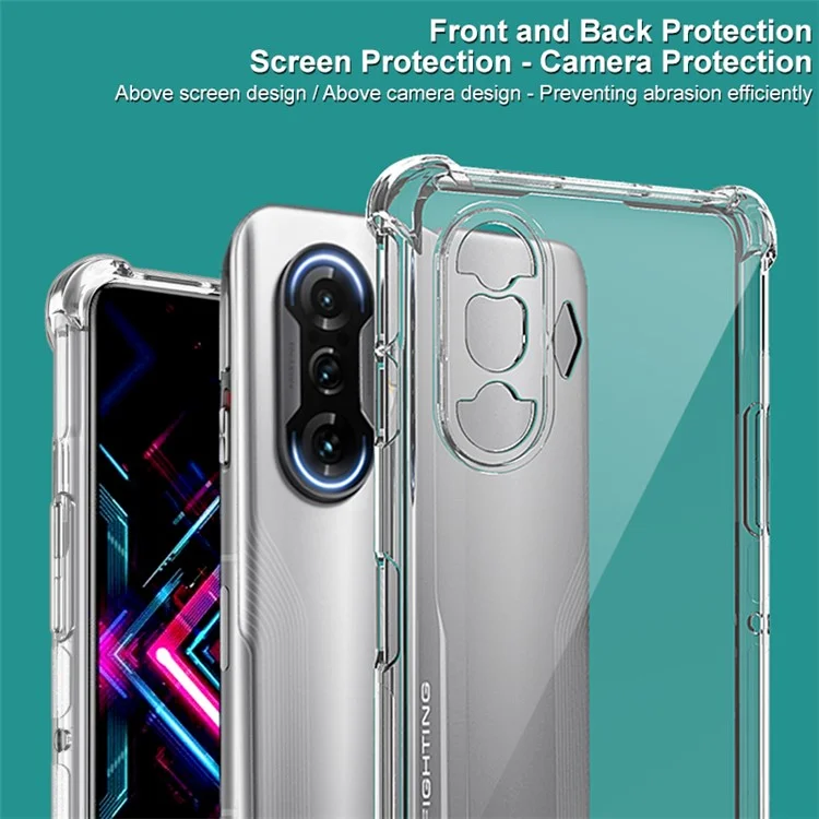 IMAK Full-Coverage Shock-Proof Sheer Flexible TPU Case with High Transparency Screen Protector for Xiaomi Redmi K40 Gaming - Transparent
