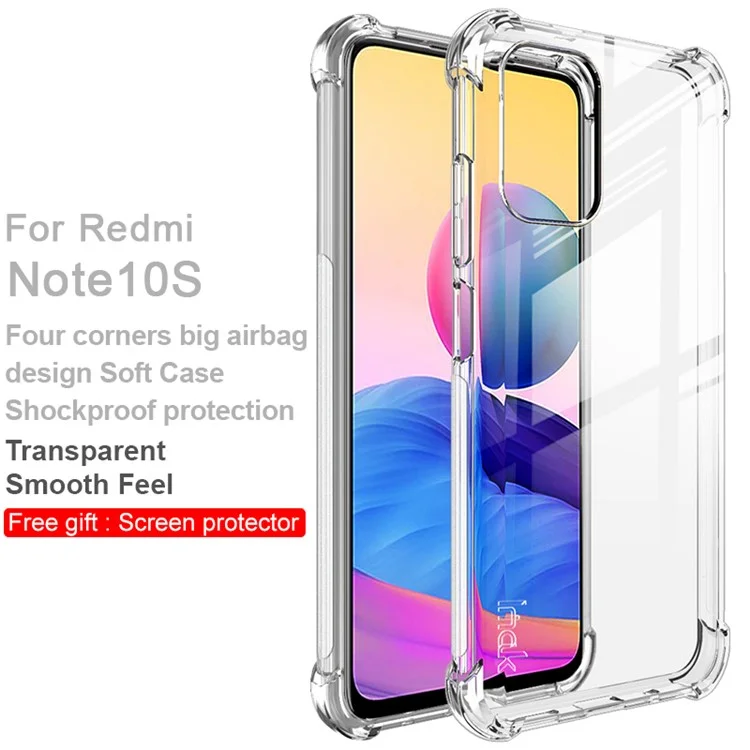 IMAK Shock-Proof Flexible TPU Case with High Transparency Screen Protector for Xiaomi Redmi Note 10 4G / Note 10S / Poco M5s 4G - Transparent