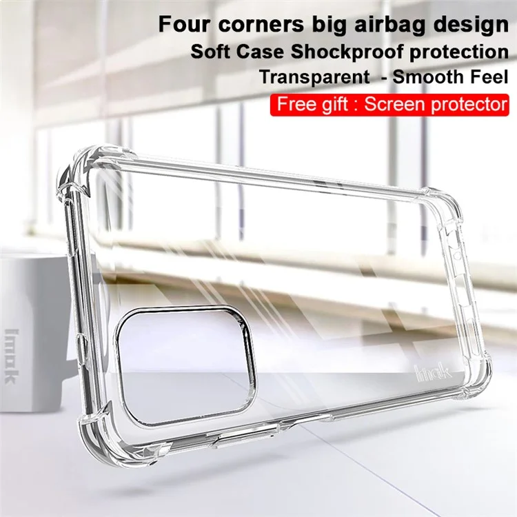 IMAK Shock-Proof Flexible TPU Case with High Transparency Screen Protector for Xiaomi Redmi Note 10 4G / Note 10S / Poco M5s 4G - Transparent