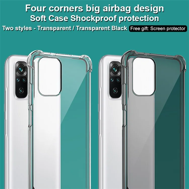 IMAK Shock-Proof Flexible TPU Case with High Transparency Screen Protector for Xiaomi Redmi Note 10 4G / Note 10S / Poco M5s 4G - Transparent