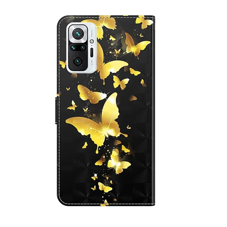 Stand de Billetera PU Cuero 3D Patrón de Imprenta de la Cubierta Del Teléfono Para Xiaomi Redmi Note 10 Pro Max/Note 10 Pro 4G (Global)/(India) - Mariposa Dorada