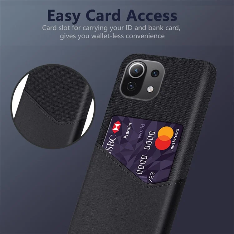 KSQ Cloth + PU Leather Coated+PC Case Cell Phone Protective Shell with Card Slot for Xiaomi Mi 11 Lite 4G / 5G / 11 Lite 5G NE - Preto