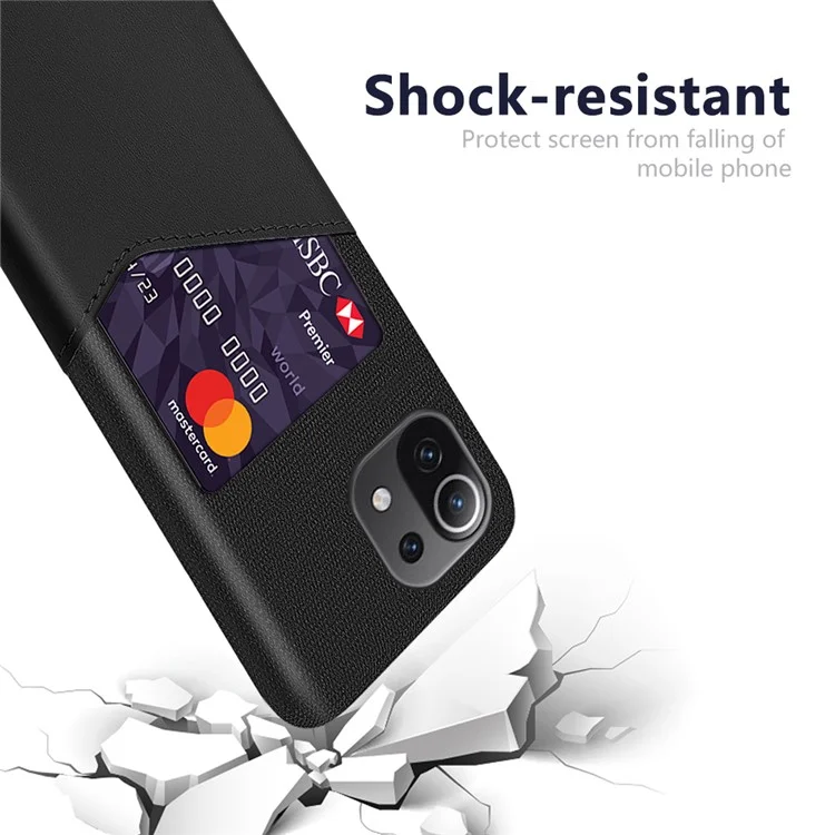 KSQ Cloth + PU Leather Coated+PC Case Cell Phone Protective Shell with Card Slot for Xiaomi Mi 11 Lite 4G / 5G / 11 Lite 5G NE - Preto