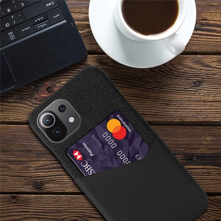 KSQ Cloth + PU Leather Coated+PC Case Cell Phone Protective Shell with Card Slot for Xiaomi Mi 11 Lite 4G / 5G / 11 Lite 5G NE - Preto