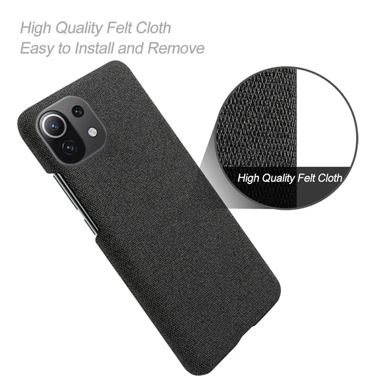 Texture en Tissu Case de Dos en Plastique Pour Xiaomi Mi 11 Lite 4G / 5g / 11 Lite 5G NE - le Noir