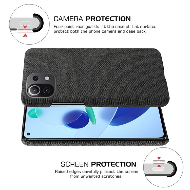 Étui en plastique à dos texturé en tissu pour Xiaomi Mi 11 Lite 4G / 5G / 11 Lite 5G NE - Noir