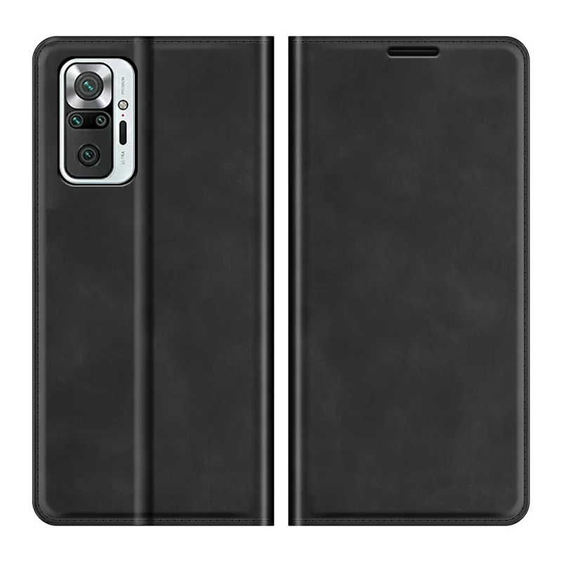 For Xiaomi Redmi Note 10 Pro Auto-Absorbed Folio Flip Skin-touch Leather Wallet Stand Cover Protective Shell - Black