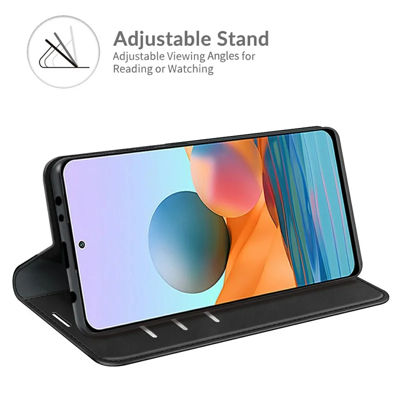 For Xiaomi Redmi Note 10 Pro Auto-Absorbed Folio Flip Skin-touch Leather Wallet Stand Cover Protective Shell - Black