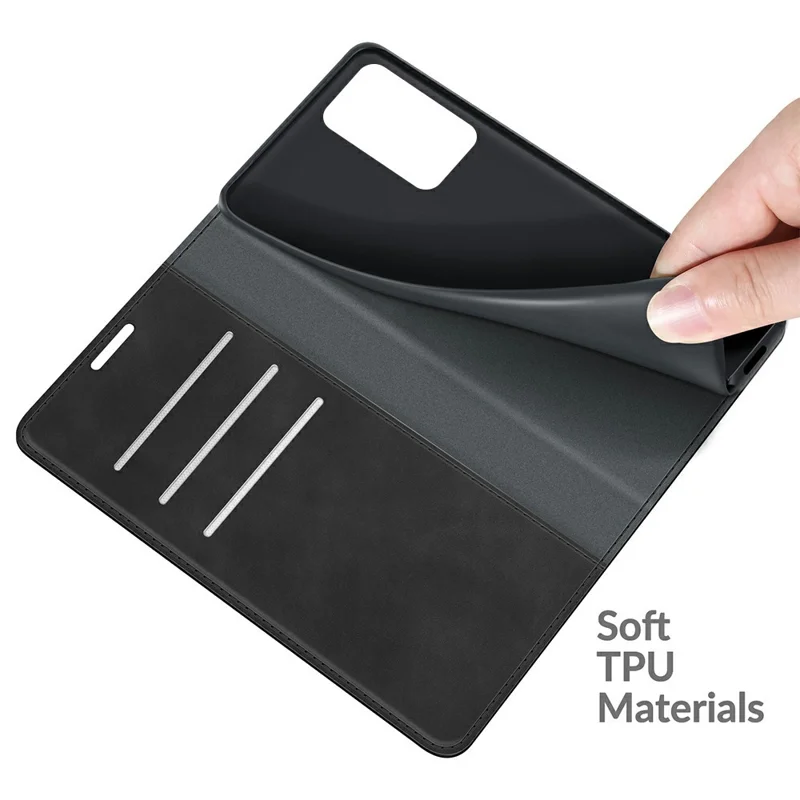 For Xiaomi Redmi Note 10 Pro Auto-Absorbed Folio Flip Skin-touch Leather Wallet Stand Cover Protective Shell - Black