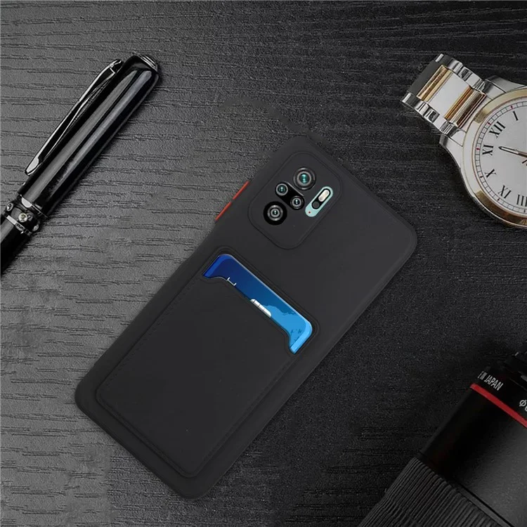 Soft TPU Phone Case Cover with Card Slot for Xiaomi Redmi Note 10 4G / Redmi Note 10S / Poco M5s 4G - Black