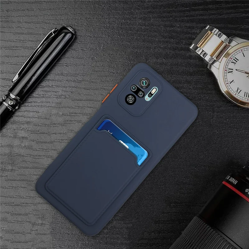 Soft TPU Phone Case Cover with Card Slot for Xiaomi Redmi Note 10 4G / Redmi Note 10S / Poco M5s 4G - Dark Blue