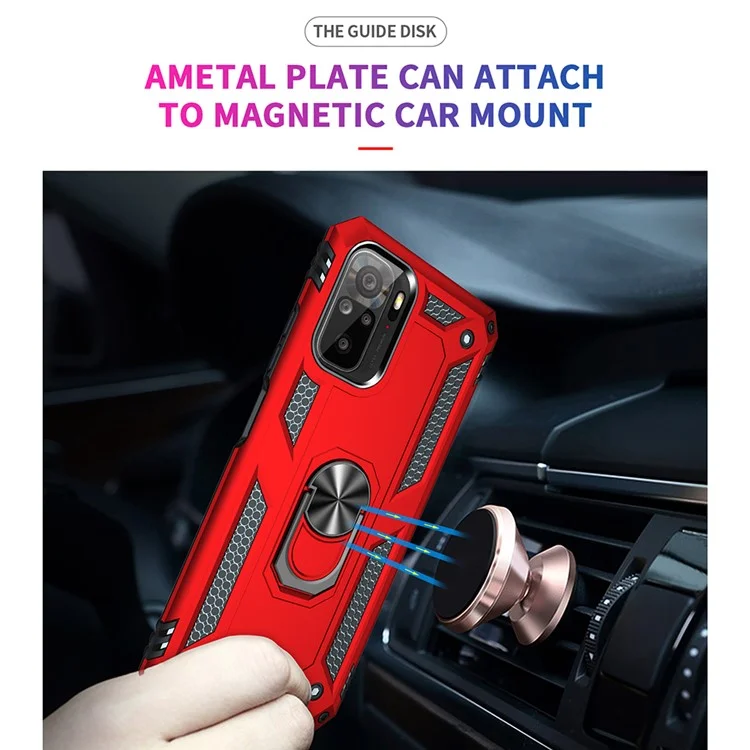 For Xiaomi Poco M5s 4G / Redmi Note 10 4G / Note 10S 4G Hybrid PC + TPU Phone Case with Finger Ring Kickstand - Red