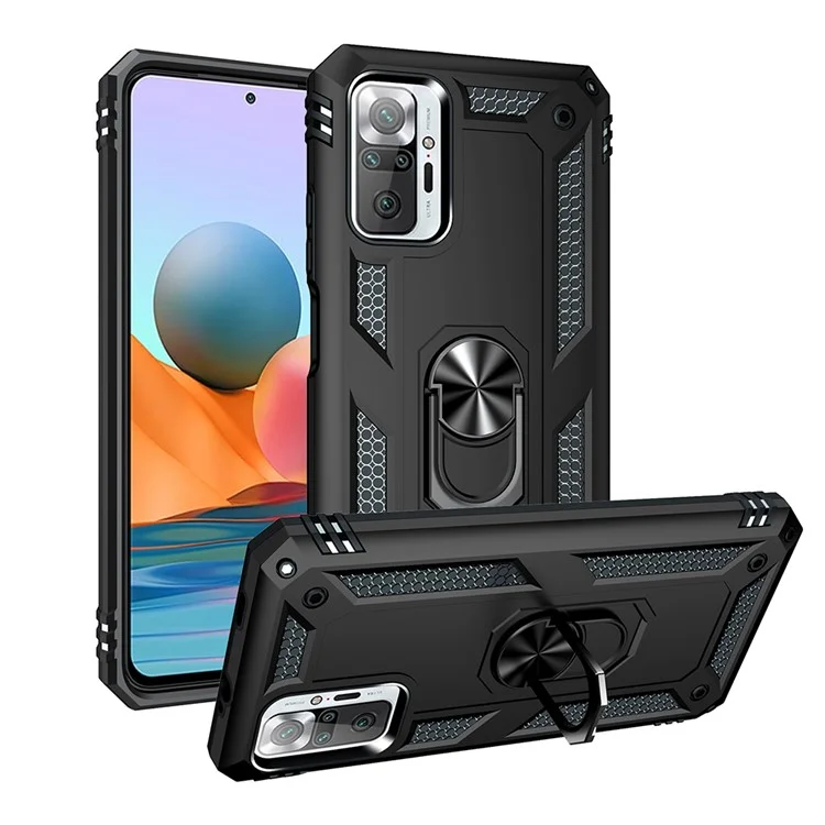 Combo Design PC + TPU Anti-drop Hybrid Phone Shell with Kickstand for Xiaomi Redmi Note 10 Pro/Note 10 Pro Max - Black