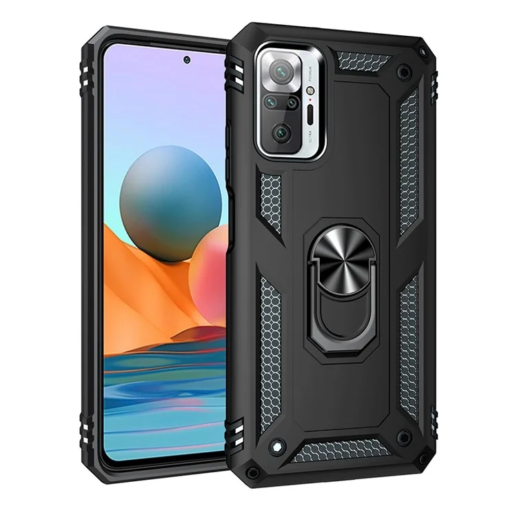 Combo Design PC + TPU Anti-drop Hybrid Phone Shell with Kickstand for Xiaomi Redmi Note 10 Pro/Note 10 Pro Max - Black