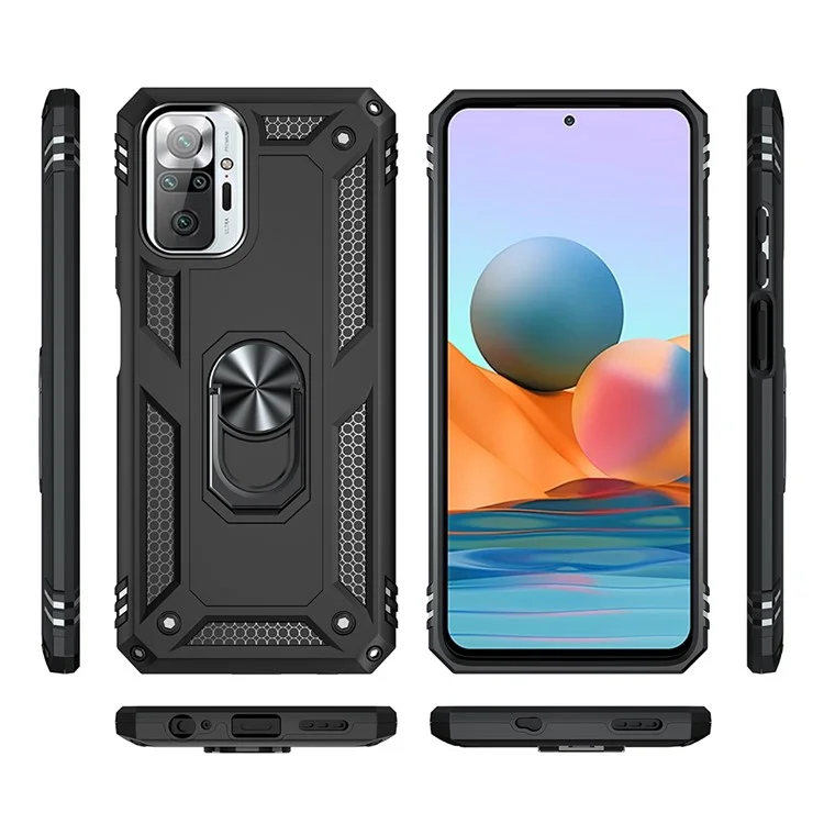 Combo Design PC + TPU Hybrid Phone Shell с Kickstand Для Xiaomi Redmi Note 10 Pro/Note 10 Pro Max - Черный