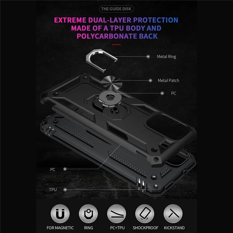 Combo Design PC + Funda híbrida antiadherente de TPU con soporte para Xiaomi Redmi Note 10 Pro/Note 10 Pro Max - Negro