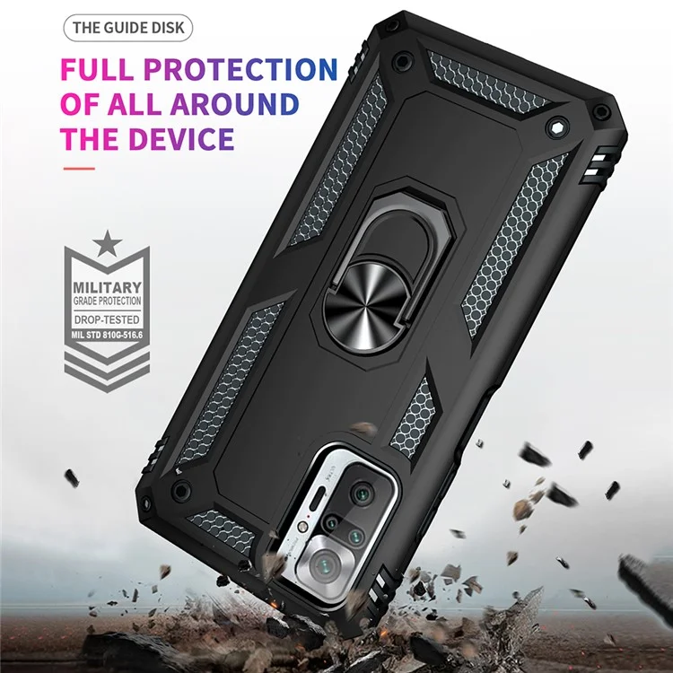 Combo Design PC + TPU Anti-drop Hybrid Phone Shell with Kickstand for Xiaomi Redmi Note 10 Pro/Note 10 Pro Max - Black