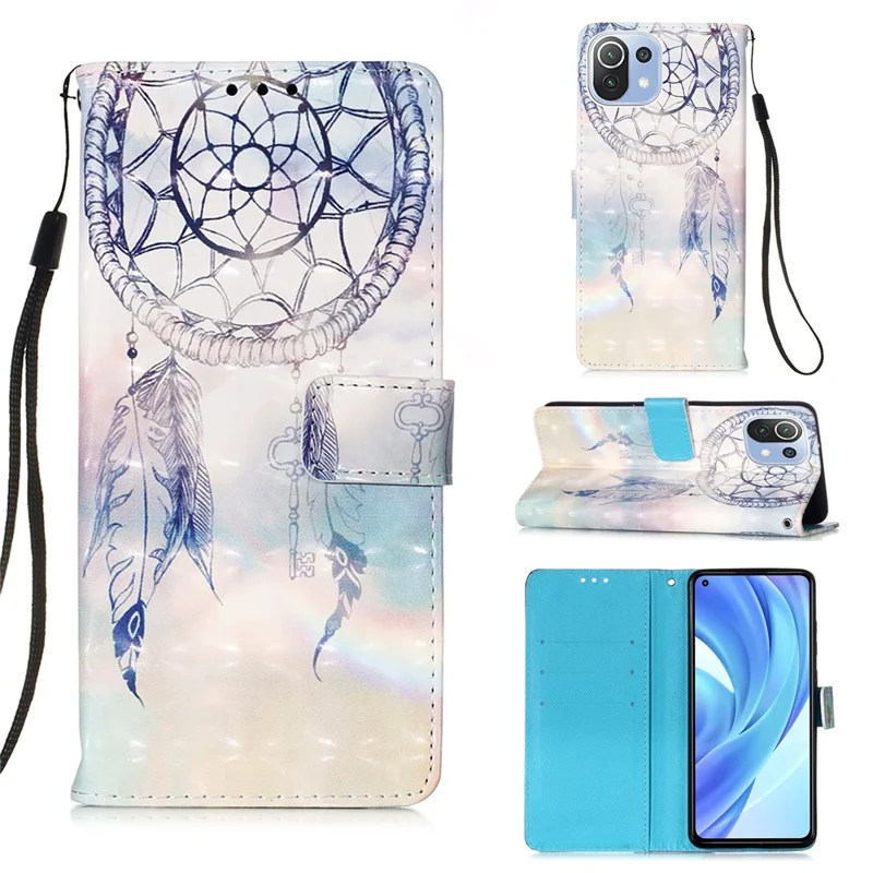 Light Spot Decor Patterned Leather Wallet Case for Xiaomi Mi 11 Lite 4G / 5G / 11 Lite 5G NE - Dream Catcher
