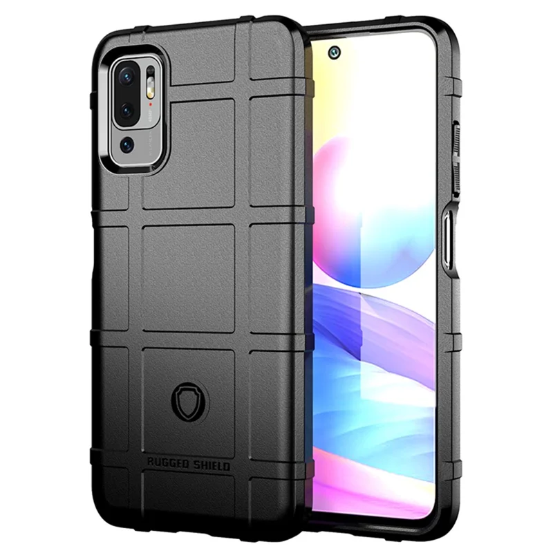 Shock-proof Rugged Square Grid Texture TPU Shell Case for Xiaomi Redmi Note 10 5G / Poco M3 Pro 5G / 4G - Black