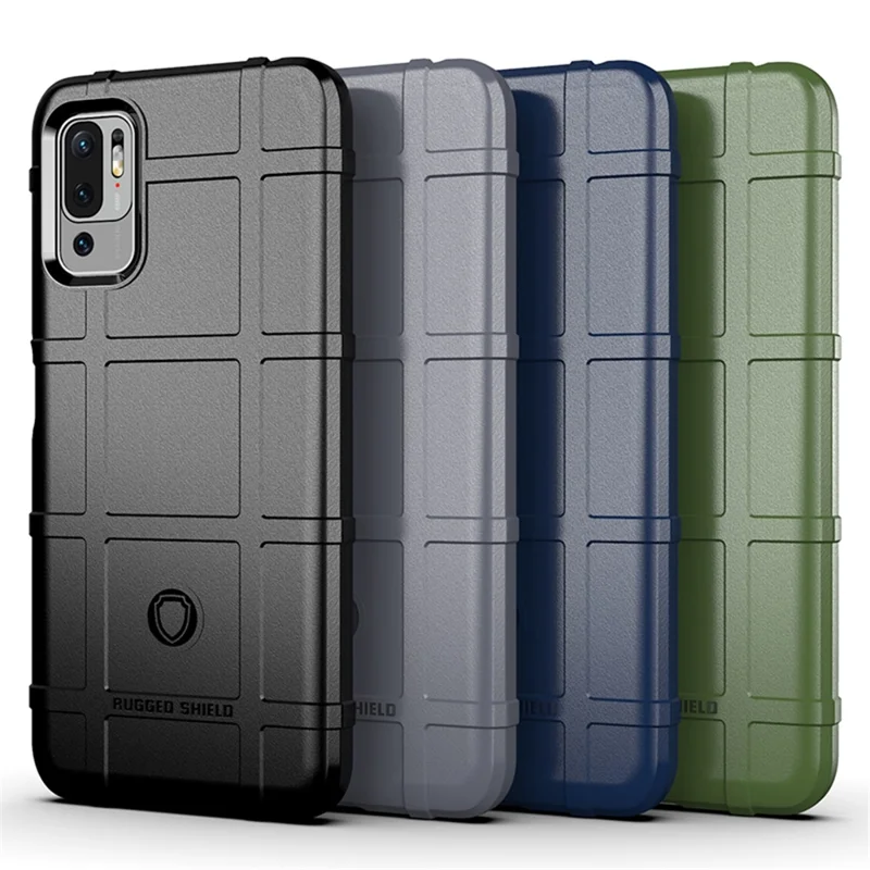 Shock-proof Rugged Square Grid Texture TPU Shell Case for Xiaomi Redmi Note 10 5G / Poco M3 Pro 5G / 4G - Black