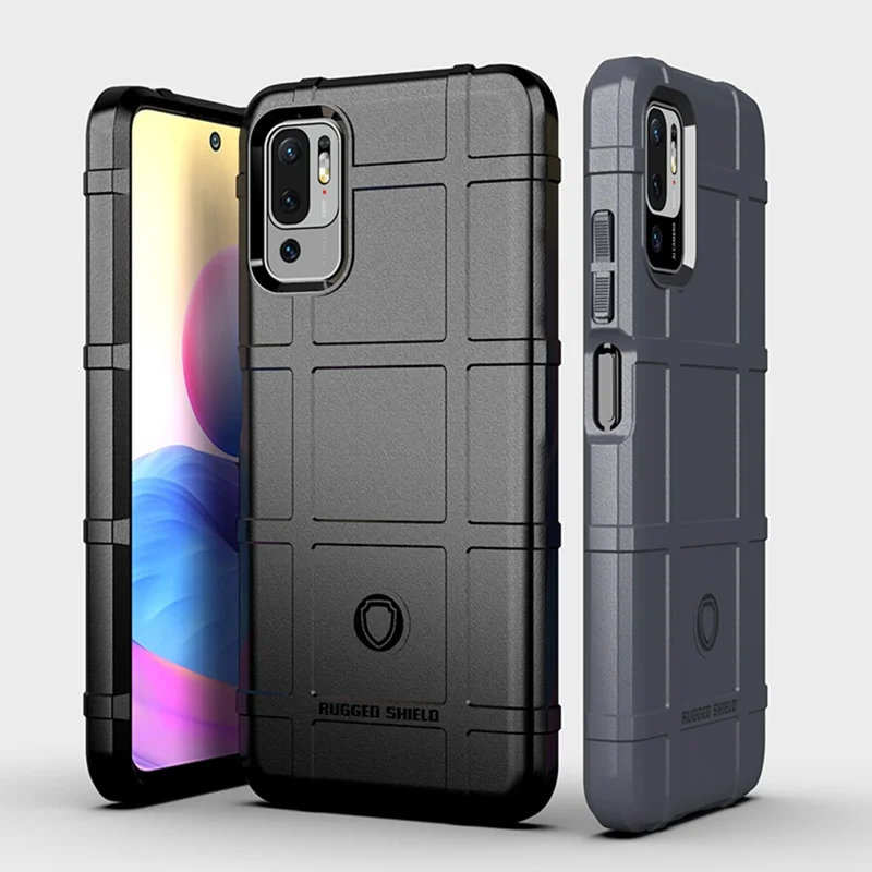 Shock-proof Rugged Square Grid Texture TPU Shell Case for Xiaomi Redmi Note 10 5G / Poco M3 Pro 5G / 4G - Black