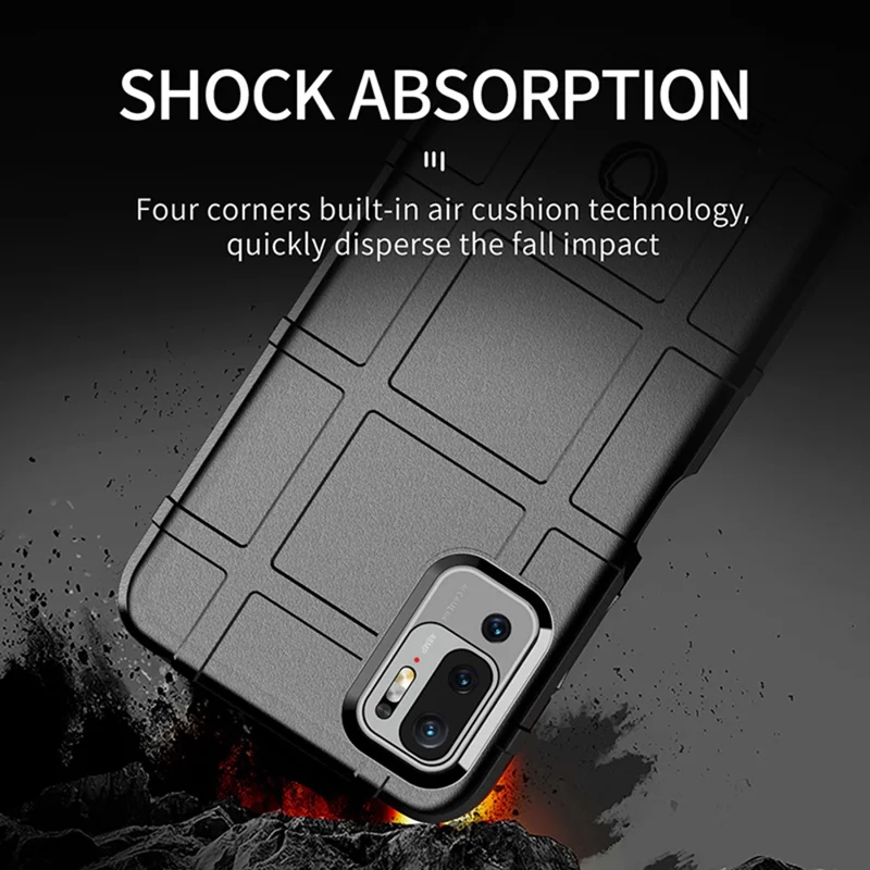 Shock-proof Rugged Square Grid Texture TPU Shell Case for Xiaomi Redmi Note 10 5G / Poco M3 Pro 5G / 4G - Black