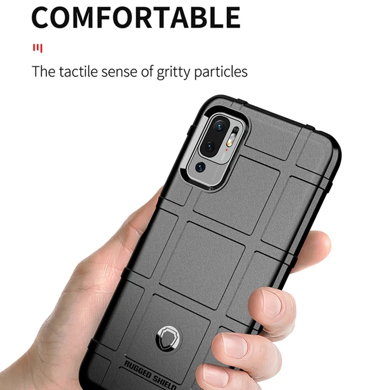 Shock-proof Rugged Square Grid Texture TPU Shell Case for Xiaomi Redmi Note 10 5G / Poco M3 Pro 5G / 4G - Black