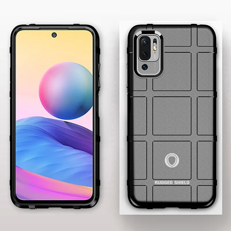 Shock-proof Rugged Square Grid Texture TPU Shell Case for Xiaomi Redmi Note 10 5G / Poco M3 Pro 5G / 4G - Black