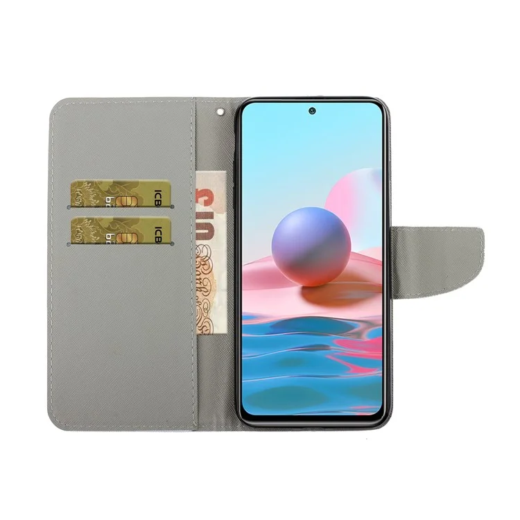 Печать с Рисунком Flip Leather Wallet Shell Shell Case Для Xiaomi Redmi Примечание 10 4g/примечание 10S - Белый Волк