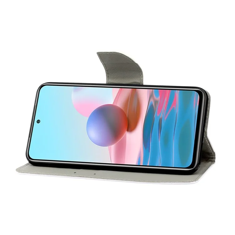 Печать с Рисунком Flip Leather Wallet Shell Shell Case Для Xiaomi Redmi Примечание 10 4g/примечание 10S - Белый Волк