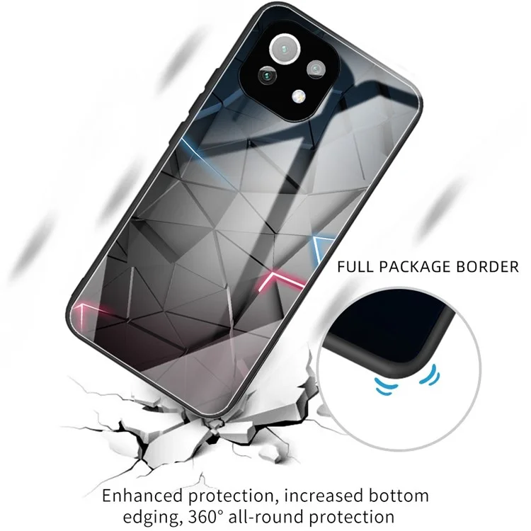 Pattern Printing Tempered Glass + TPU Protection Cell Phone Hybrid Case Cover for Xiaomi Mi 11 Lite 4G / 5G / 11 Lite 5G NE - Geometric Pattern