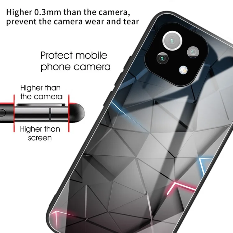 Pattern Printing Tempered Glass + TPU Protection Cell Phone Hybrid Case Cover for Xiaomi Mi 11 Lite 4G / 5G / 11 Lite 5G NE - Geometric Pattern