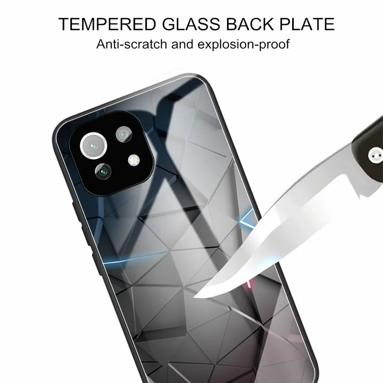 Pattern Printing Tempered Glass + TPU Protection Cell Phone Hybrid Case Cover for Xiaomi Mi 11 Lite 4G / 5G / 11 Lite 5G NE - Geometric Pattern