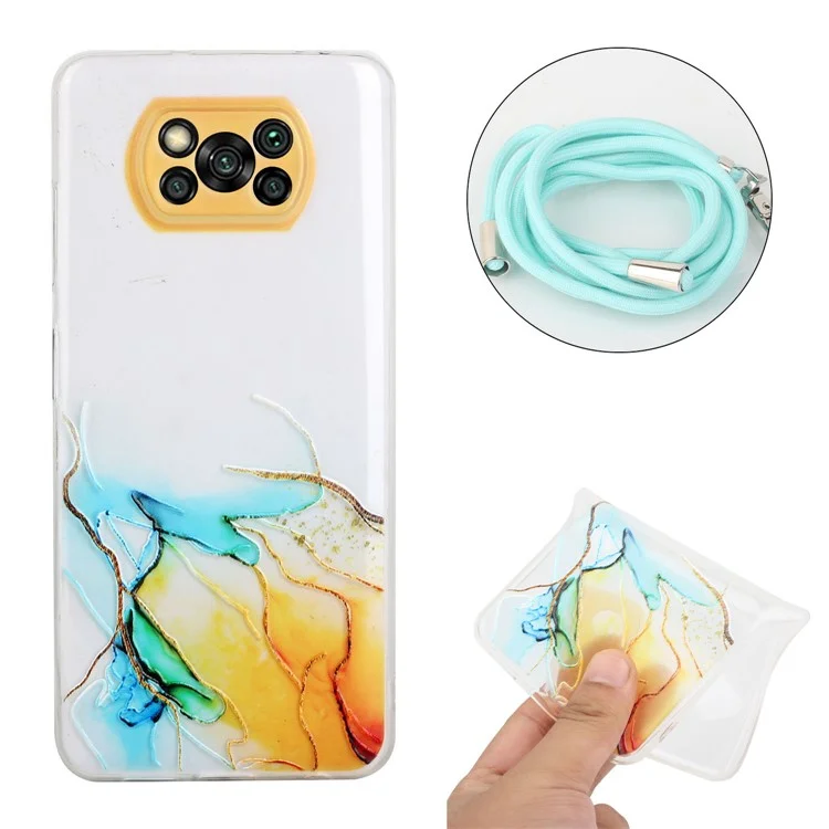 Adjustable Lanyard Design Well-Protected Soft TPU Case with Marble Pattern for Xiaomi Poco X3/X3 Pro/X3 NFC - Style D