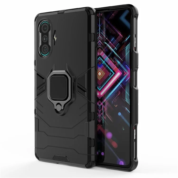 PC TPU Cool Guard Capa Híbrida 2 em 1 com Suporte de Anel para Xiaomi Redmi K40 Gaming - Preto