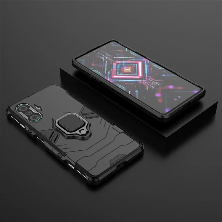 PC TPU Cool Guard Capa Híbrida 2 em 1 com Suporte de Anel para Xiaomi Redmi K40 Gaming - Preto