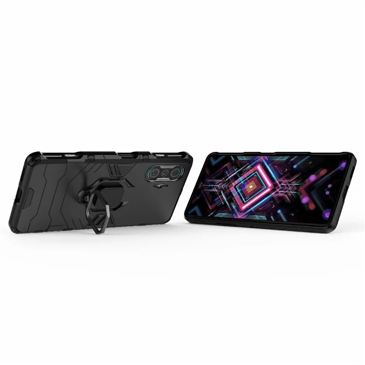 PC TPU Cool Guard Capa Híbrida 2 em 1 com Suporte de Anel para Xiaomi Redmi K40 Gaming - Preto