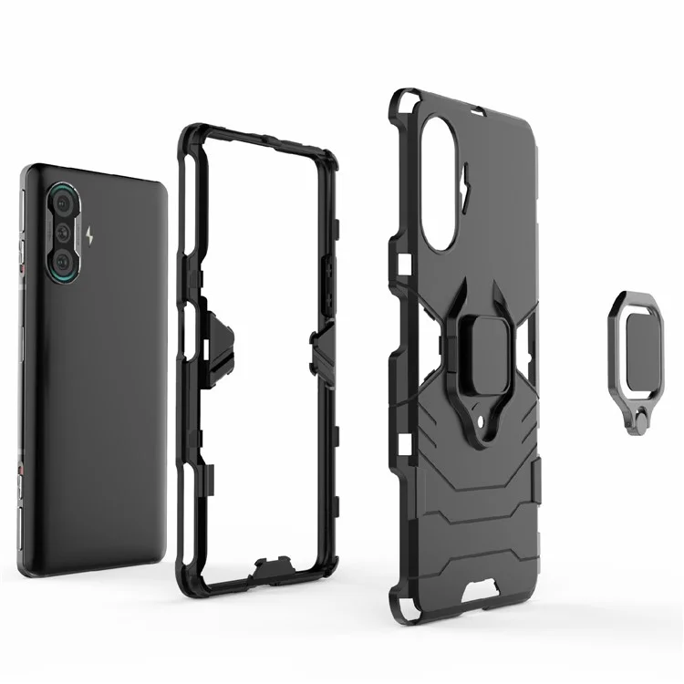 PC TPU Cool Guard Capa Híbrida 2 em 1 com Suporte de Anel para Xiaomi Redmi K40 Gaming - Preto