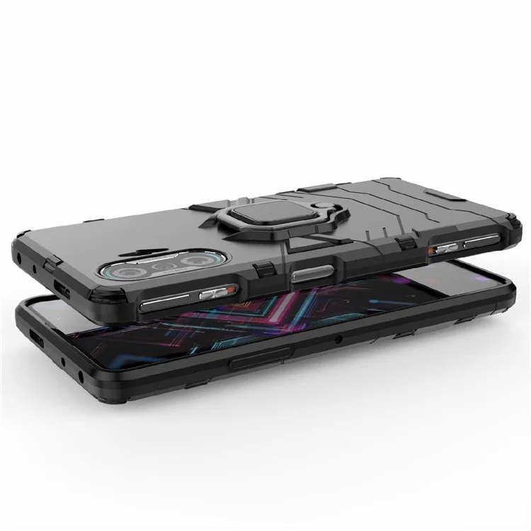 PC TPU Cool Guard Capa Híbrida 2 em 1 com Suporte de Anel para Xiaomi Redmi K40 Gaming - Preto