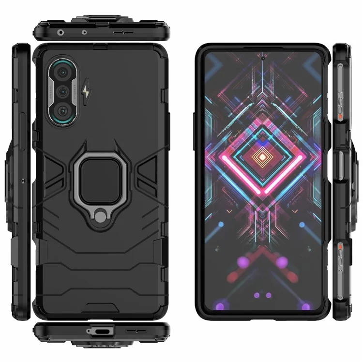 PC TPU Cool Guard Capa Híbrida 2 em 1 com Suporte de Anel para Xiaomi Redmi K40 Gaming - Preto