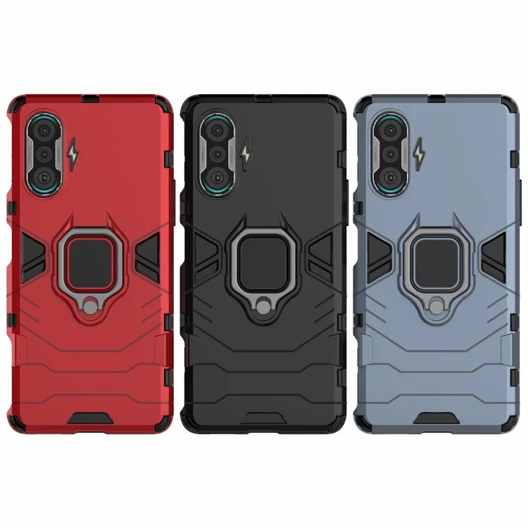 PC TPU Cool Guard Capa Híbrida 2 em 1 com Suporte de Anel para Xiaomi Redmi K40 Gaming - Preto