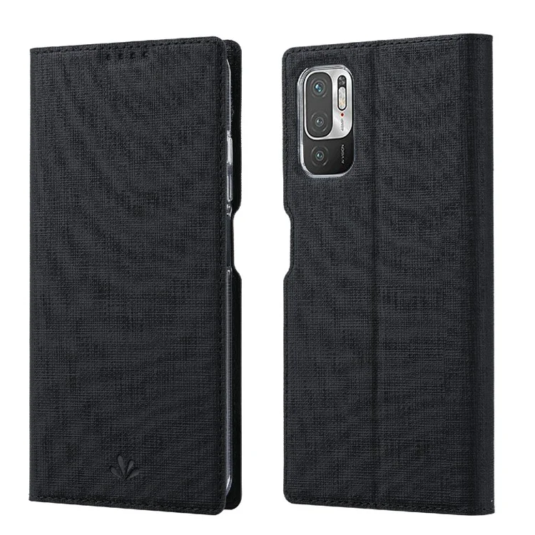 VILI DMX Series Card Holder Design Leather Protector Stand Cover for Xiaomi Redmi Note 10 5G/Poco M3 Pro 4G/Poco M3 Pro 5G - Black