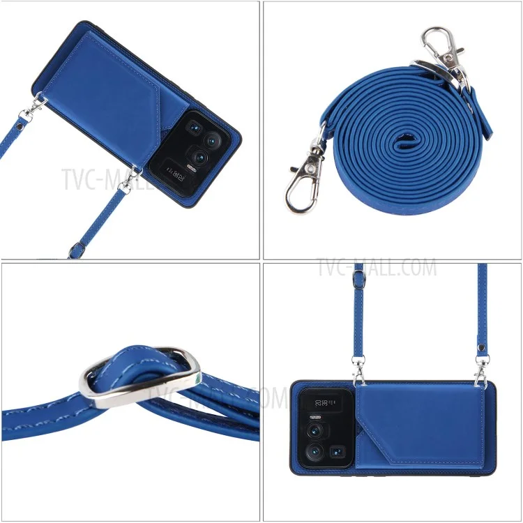 Stand-Kartenhalter aus Leder mit Gummi-Skin TPU-Handyhülle für Xiaomi Mi 11 Ultra - Blau