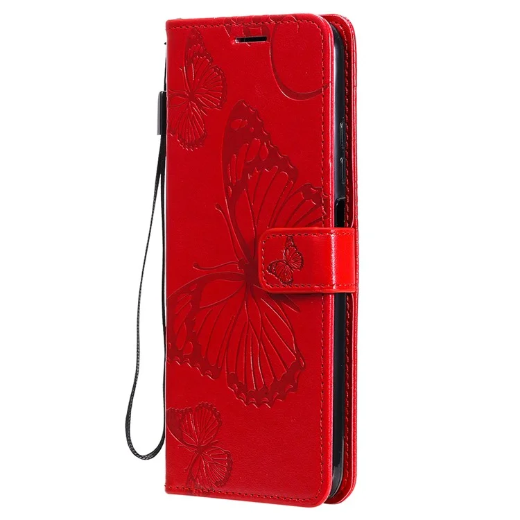 KT Imprinting Flower Series-2 Imprint Butterflies Pattern Wallet Stand Leather Phone Covering Case per Xiaomi Poco M5s 4G / Redmi Note 10 4G / Redmi Note 10S 4G - Rosso