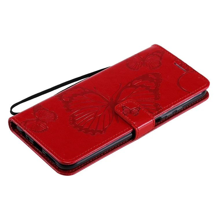 KT Imprinting Flower Series-2 Imprint Butterflies Pattern Wallet Stand Leather Phone Covering Case per Xiaomi Poco M5s 4G / Redmi Note 10 4G / Redmi Note 10S 4G - Rosso