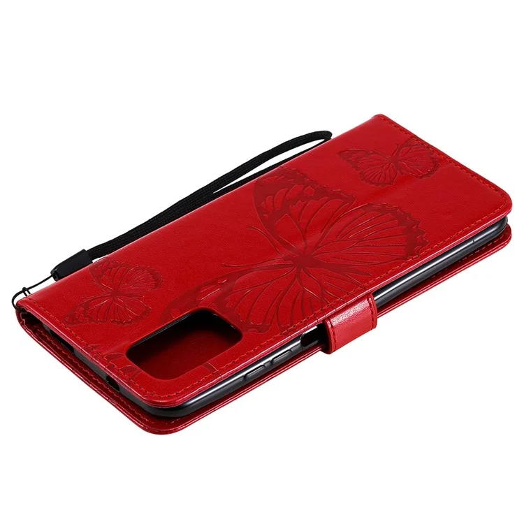 KT Imprinting Flower Series-2 Imprint Butterflies Pattern Wallet Stand Leather Phone Covering Case per Xiaomi Poco M5s 4G / Redmi Note 10 4G / Redmi Note 10S 4G - Rosso