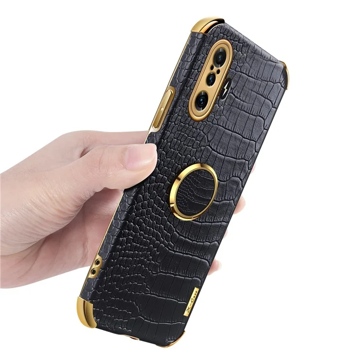 Anel Kickstand Design 6d Galvanoplado Textura De Couro Revestido De Couro Tpu Case De Telefone Para Xiaomi Redmi K40 Gaming - Preto