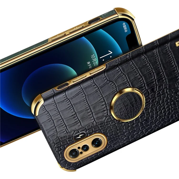 Anel Kickstand Design 6d Galvanoplado Textura De Couro Revestido De Couro Tpu Case De Telefone Para Xiaomi Redmi K40 Gaming - Preto